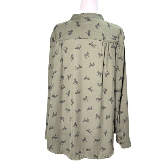 Faden Glory Womens L Shirt Green Zebra Print Button-Up Long Sleeve Blouse - Picture 4 of 11